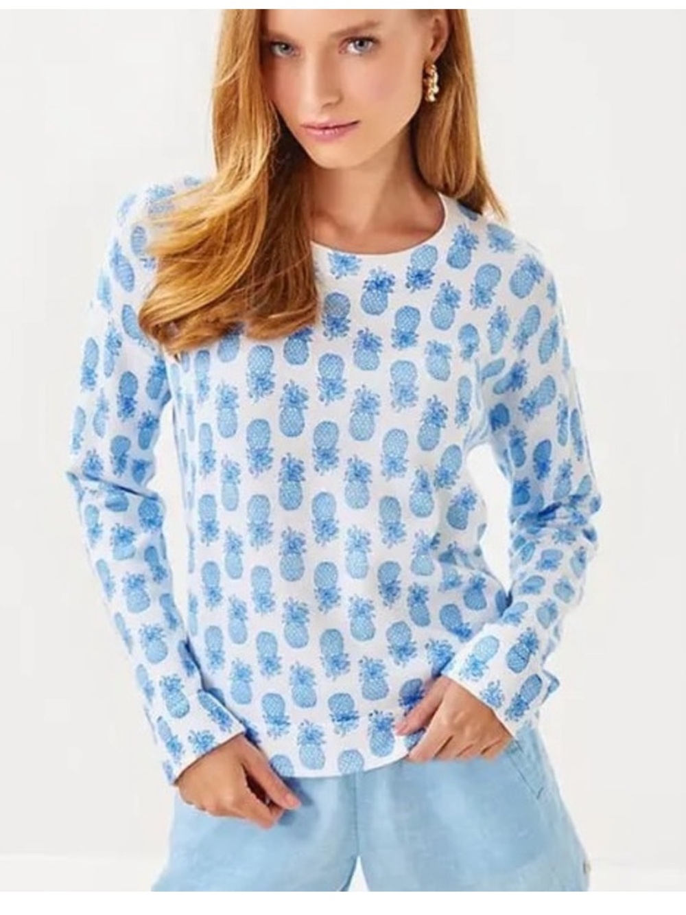 NWT Lilly Pulitzer Tensley Sweater Pineapple Sunwashed Blue XS